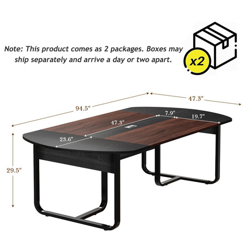 8FT Conference Table, Oval Conference Room Table for 8-10, Black and Walnut