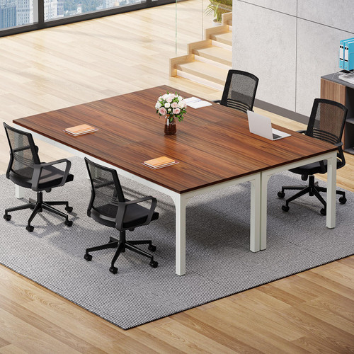(2, Brown and White) 6.5 FT Conference Room Table, 78.74" W x 27.56" D Large Office Conference Table, Modern Seminar Meeting Table Desk for Boardroom, Meeting Room 