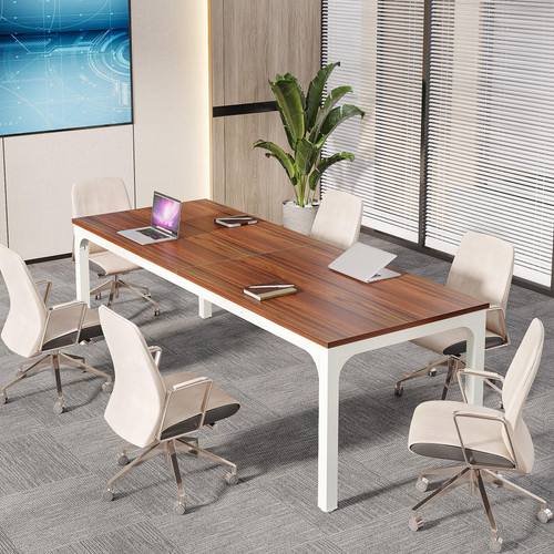 (2, Brown and White) 6.5 FT Conference Room Table, 78.74" W x 27.56" D Large Office Conference Table, Modern Seminar Meeting Table Desk for Boardroom, Meeting Room 