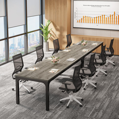 (2, Gray and Black) 6.5 FT Conference Room Table, 78.74" W x 27.56" D Large Office Conference Table, Modern Seminar Meeting Table Desk for Boardroom, Meeting Room 