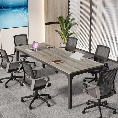 (2, Gray and Black) 6.5 FT Conference Room Table, 78.74" W x 27.56" D Large Office Conference Table, Modern Seminar Meeting Table Desk for Boardroom, Meeting Room 