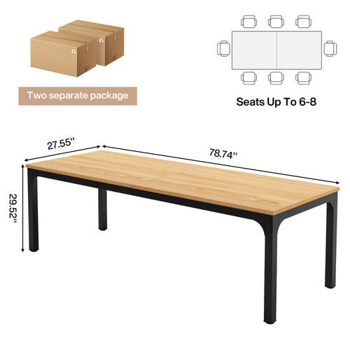 (2, Natural)6.5 FT Conference Room Table, 78.74" W x 27.56" D Large Office Conference Table, Modern Seminar Meeting Table Desk for Boardroom, Meeting Room 