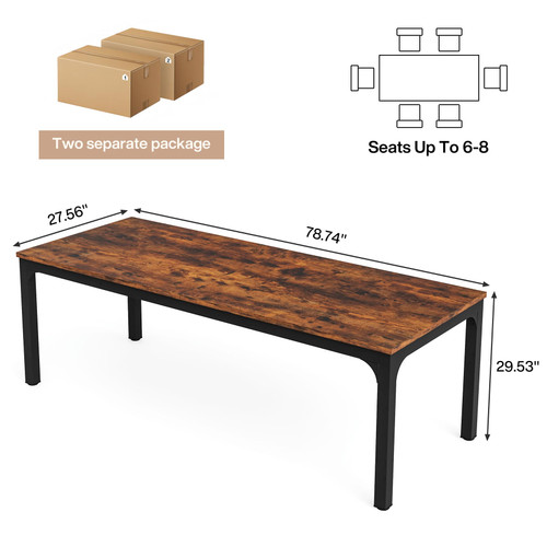 (2, Rustic Brown) 6.5 FT Conference Room Table, 78.74" W x 27.56" D Large Office Conference Table, Modern Seminar Meeting Table Desk for Boardroom, Meeting Room 