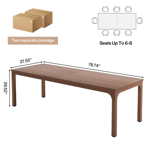 (2, Walnut) 6.5 FT Conference Room Table, 78.74" W x 27.56" D Large Office Conference Table, Modern Seminar Meeting Table Desk for Boardroom, Meeting Room