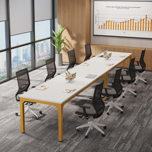 (2, White and Gold) 6.5 FT Conference Room Table, 78.74" W x 27.56" D Large Office Conference Table, Modern Seminar Meeting Table Desk for Boardroom, Meeting Room 