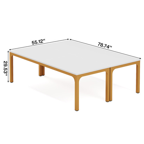 (2, White and Gold) 6.5 FT Conference Room Table, 78.74" W x 27.56" D Large Office Conference Table, Modern Seminar Meeting Table Desk for Boardroom, Meeting Room 