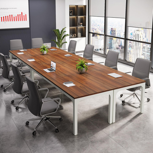 (4, Brown and White) 6.5 FT Conference Room Table, 78.74" W x 27.56" D Large Office Conference Table, Modern Seminar Meeting Table Desk for Boardroom, Meeting Room 