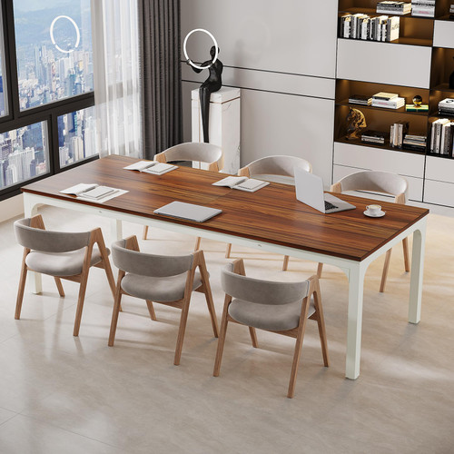 (4, Brown and White) 6.5 FT Conference Room Table, 78.74" W x 27.56" D Large Office Conference Table, Modern Seminar Meeting Table Desk for Boardroom, Meeting Room 