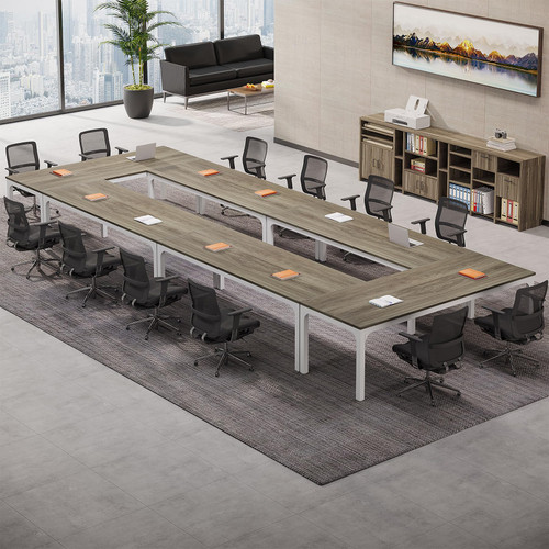 (4, Gray) 6.5 FT Conference Room Table, 78.74" W x 27.56" D Large Office Conference Table, Modern Seminar Meeting Table Desk for Boardroom, Meeting Room