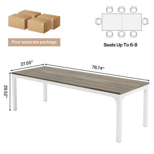 (4, Gray) 6.5 FT Conference Room Table, 78.74" W x 27.56" D Large Office Conference Table, Modern Seminar Meeting Table Desk for Boardroom, Meeting Room