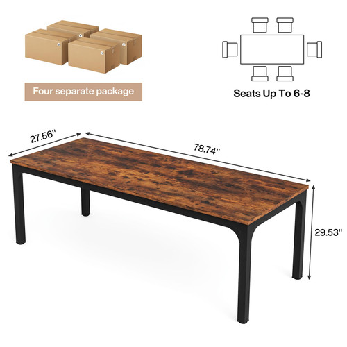 (4, Rustic Brown) 6.5 FT Conference Room Table, 78.74" W x 27.56" D Large Office Conference Table, Modern Seminar Meeting Table Desk for Boardroom, Meeting Room