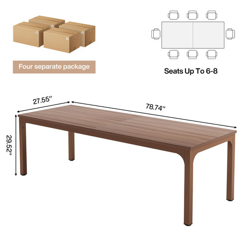 (4, Walnut) 6.5 FT Conference Room Table, 78.74" W x 27.56" D Large Office Conference Table, Modern Seminar Meeting Table Desk for Boardroom, Meeting Room