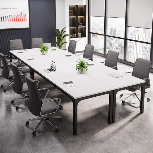 (4, White and Black) 6.5 FT Conference Room Table, 78.74" W x 27.56" D Large Office Conference Table, Modern Seminar Meeting Table Desk for Boardroom, Meeting Room