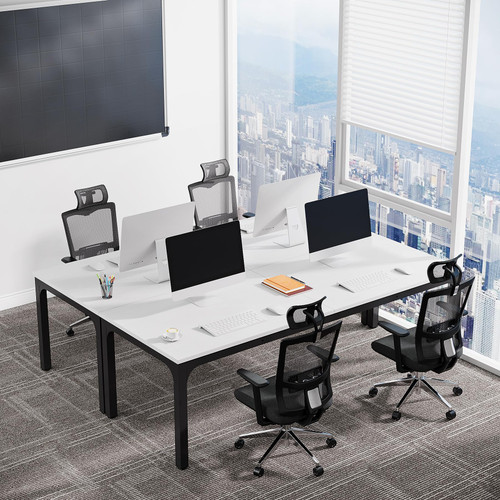 (4, White and Black) 6.5 FT Conference Room Table, 78.74" W x 27.56" D Large Office Conference Table, Modern Seminar Meeting Table Desk for Boardroom, Meeting Room