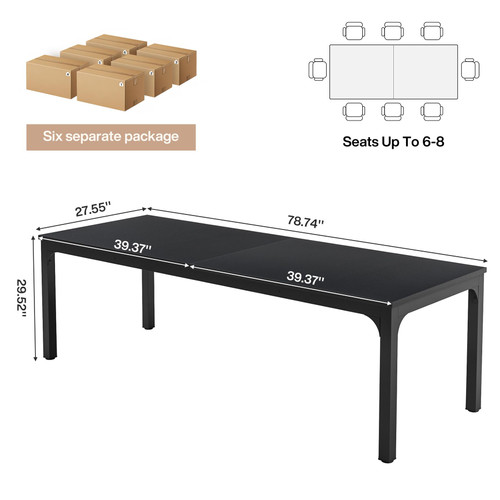(6, Black) 6.5 FT Conference Room Table, 78.74" W x 27.56" D Large Office Conference Table, Modern Seminar Meeting Table Desk for Boardroom, Meeting Room