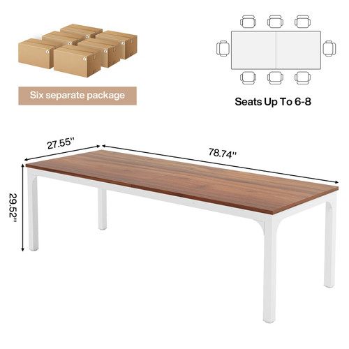 (6, Brown and White) 6.5 FT Conference Room Table, 78.74" W x 27.56" D Large Office Conference Table, Modern Seminar Meeting Table Desk for Boardroom, Meeting Room