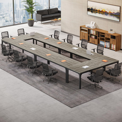 (6, Gray and Black) 6.5 FT Conference Room Table, 78.74" W x 27.56" D Large Office Conference Table, Modern Seminar Meeting Table Desk for Boardroom, Meeting Room