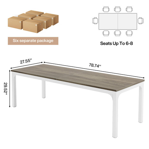 (6, Gray) 6.5 FT Conference Room Table, 78.74" W x 27.56" D Large Office Conference Table, Modern Seminar Meeting Table Desk for Boardroom, Meeting Room
