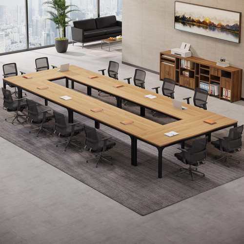 (6, Natural) 6.5 FT Conference Room Table, 78.74" W x 27.56" D Large Office Conference Table, Modern Seminar Meeting Table Desk for Boardroom, Meeting Room
