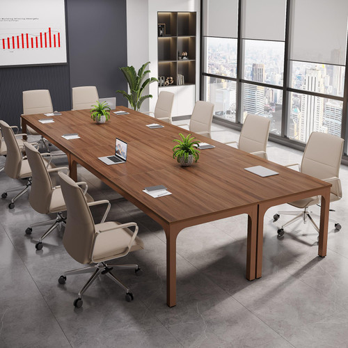 (6, Walnut) 6.5 FT Conference Room Table, 78.74" W x 27.56" D Large Office Conference Table, Modern Seminar Meeting Table Desk for Boardroom, Meeting Room