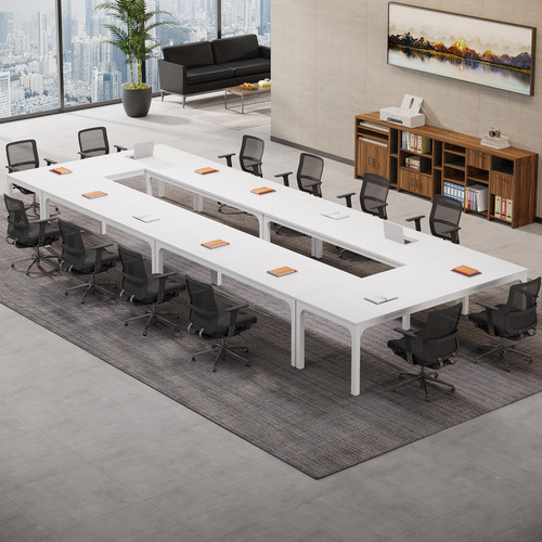 (6, White) 6.5 FT Conference Room Table, 78.74" W x 27.56" D Large Office Conference Table, Modern Seminar Meeting Table Desk for Boardroom, Meeting Room 