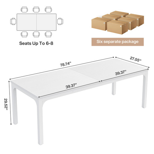 (6, White) 6.5 FT Conference Room Table, 78.74" W x 27.56" D Large Office Conference Table, Modern Seminar Meeting Table Desk for Boardroom, Meeting Room 