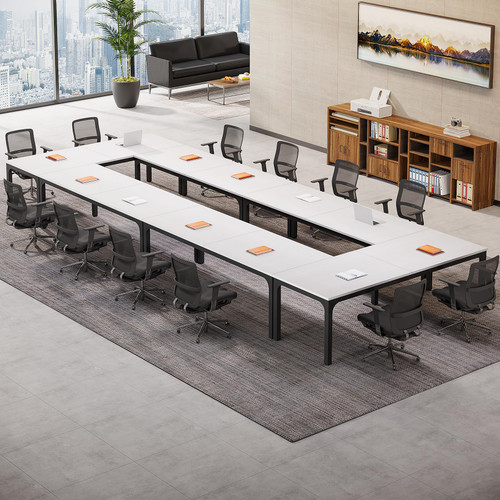 (6, White and Black) 6.5 FT Conference Room Table, 78.74" W x 27.56" D Large Office Conference Table, Modern Seminar Meeting Table Desk for Boardroom, Meeting Room 