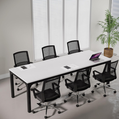 (6, White and Black) 6.5 FT Conference Room Table, 78.74" W x 27.56" D Large Office Conference Table, Modern Seminar Meeting Table Desk for Boardroom, Meeting Room 