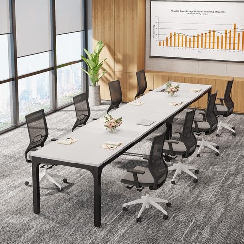(6, White and Black) 6.5 FT Conference Room Table, 78.74" W x 27.56" D Large Office Conference Table, Modern Seminar Meeting Table Desk for Boardroom, Meeting Room 