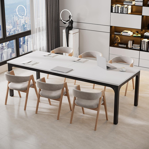 (6, White and Black) 6.5 FT Conference Room Table, 78.74" W x 27.56" D Large Office Conference Table, Modern Seminar Meeting Table Desk for Boardroom, Meeting Room 