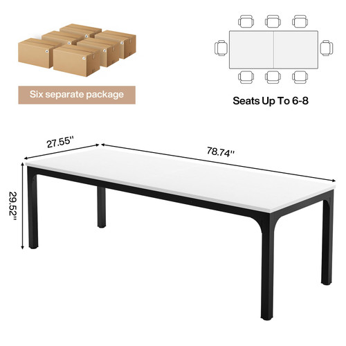 (6, White and Black) 6.5 FT Conference Room Table, 78.74" W x 27.56" D Large Office Conference Table, Modern Seminar Meeting Table Desk for Boardroom, Meeting Room 