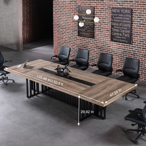 10.5ft Large Conference Table - 2" Thick Top & Metal Grid Base | Easy Assembly | Cable Management | Commercial Office Desk, Modern Executive Meeting Table for Office (10-20 People)