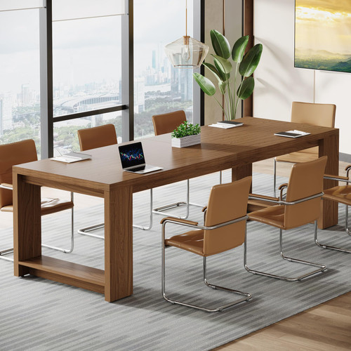 7 ft Conference Table for 6 to 8 People, Modern Rectangle Meeting Room Desk for Boardroom, Home Office (1, Brown)