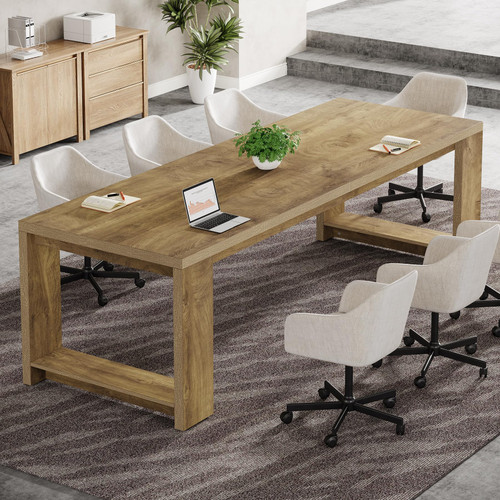 7 ft Conference Table for 6 to 8 People, Modern Rectangle Meeting Room Desk for Boardroom, Home Office (1, Oak)