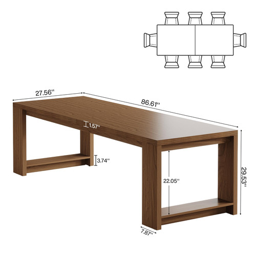 7 ft Conference Table for 6 to 8 People, Modern Rectangle Meeting Room Desk for Boardroom, Home Office (4, Brown)