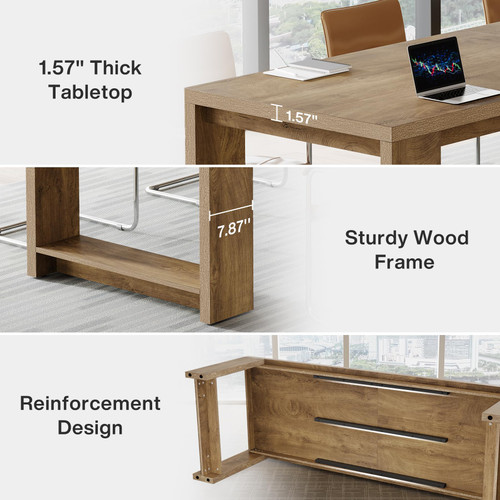 7 ft Conference Table for 6 to 8 People, Modern Rectangle Meeting Room Desk for Boardroom, Home Office (4, Oak)