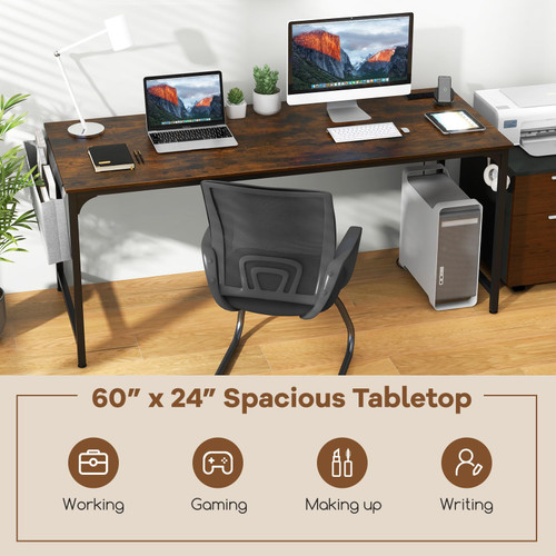 60" Conference Desk Set of 4, Modern Boardroom Desk with Storage Bag, Headphone Hook, Sturdy Metal Frame, Rectangular Seminar Table with Charging Station