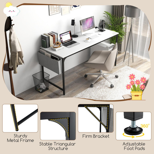 60" Conference Desk Set of 4, Modern Boardroom Desk with Storage Bag, Headphone Hook, Sturdy Metal Frame, Rectangular Seminar Table with Charging Station