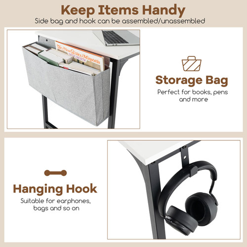 60" Conference Desk Set of 6, Modern Boardroom Desk with Storage Bag, Headphone Hook, Sturdy Metal Frame, Rectangular Seminar Table with Charging Station