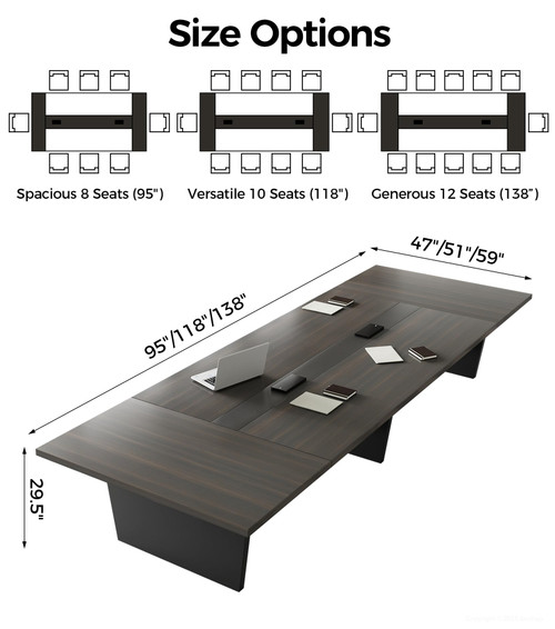 10FT Conference Table, Large Meeting Table for 10 People, Business Style Training Table with Charging Stations & 2" Thickened TableTop for Office Conference (Smoked Walnut & Gray, 118"L * 51"W * 30"H)