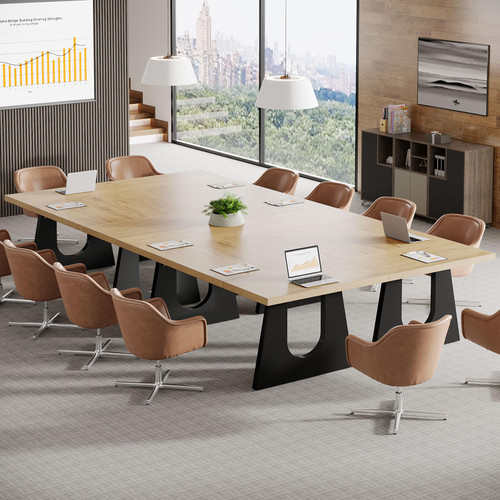 70.86" Rectangular Conference Table for 6-8 (Oak and Black)