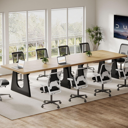 70.86" Rectangular Conference Table for 6-8 (Oak and Black)
