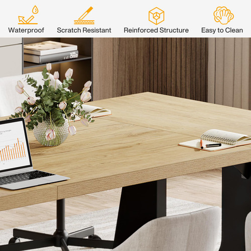 70.86" Rectangular Conference Table for 6-8 (Oak and Black)