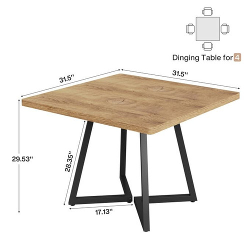 31.5" Square Conference Table, Industrial Office Meeting Table for 4 People, Business Podcast Furniture with Metal Base for Small Spaces, Office Conference, Natural