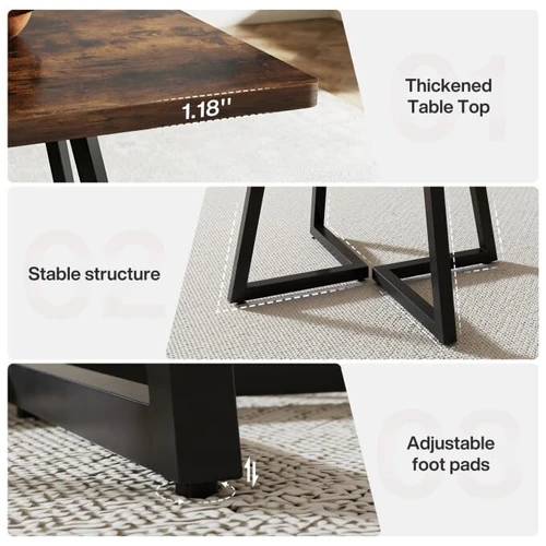 31.5" Square Conference Table, Industrial Office Meeting Table for 4 People, Business Podcast Furniture with Metal Base for Small Spaces, Office Conference, Vintage Brown
