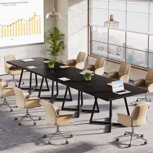 31.5" Square Conference Table Set of 2, 63" Industrial Office Meeting Table for 4-6 People, Business Podcast Furniture with Metal Base for Small Spaces, Office Conference, Black
