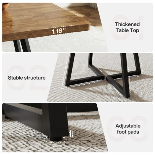 31.5" Square Conference Table Set of 2, 63" Industrial Office Meeting Table for 4-6 People, Business Podcast Furniture with Metal Base for Small Spaces, Office Conference, Natural