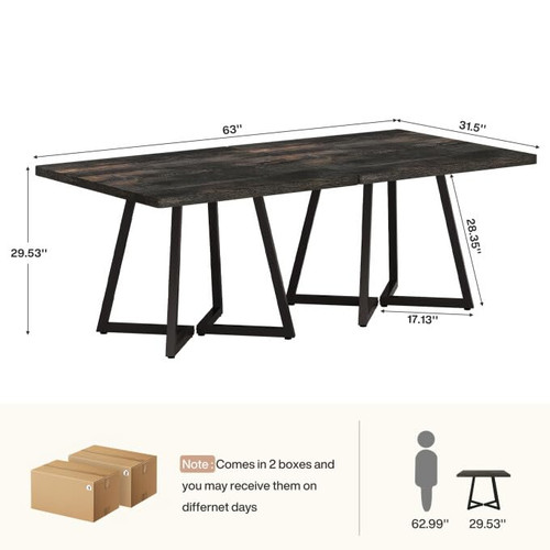 31.5" Square Conference Table Set of 2, 63" Industrial Office Meeting Table for 4-6 People, Business Podcast Furniture with Metal Base for Small Spaces, Office Conference, Vintage Black