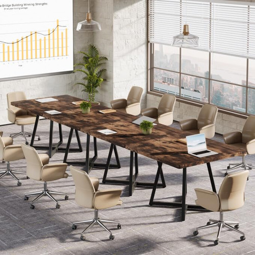 31.5" Square Conference Table Set of 2, 63" Industrial Office Meeting Table for 4-6 People, Business Podcast Furniture with Metal Base for Small Spaces, Office Conference, Vintage Brown