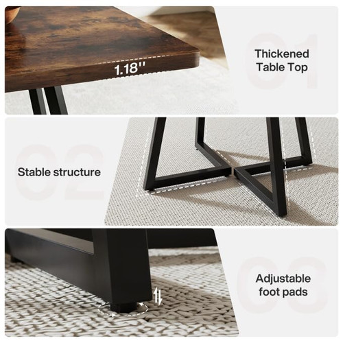 31.5" Square Conference Table Set of 2, 63" Industrial Office Meeting Table for 4-6 People, Business Podcast Furniture with Metal Base for Small Spaces, Office Conference, Vintage Brown